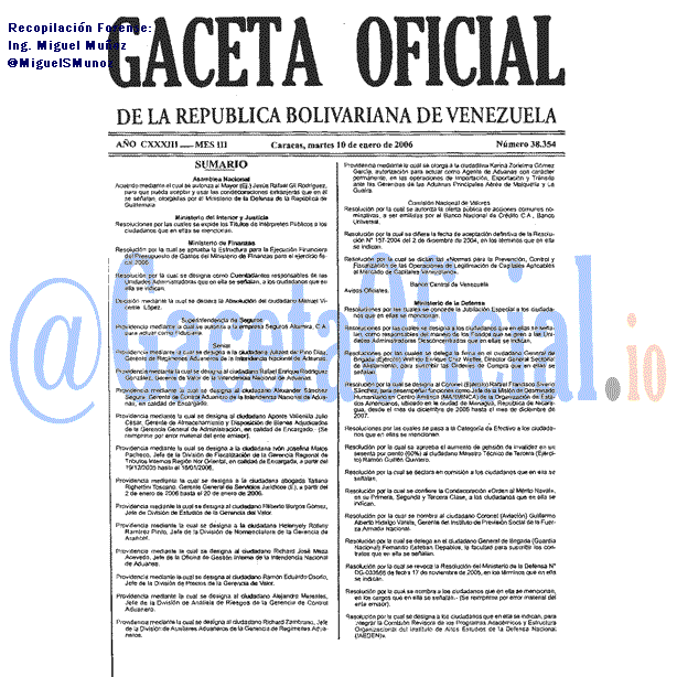 Gaceta Oficial 38354 del 10 Enero 2006