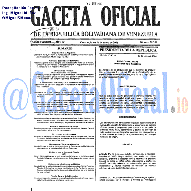 Gaceta Oficial 38358 del 16 Enero 2006