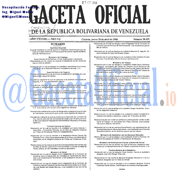 Gaceta Oficial 38420 del 20 Abril 2006