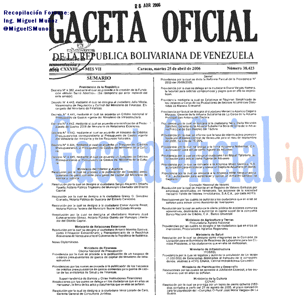 Gaceta Oficial 38423 del 25 Abril 2006