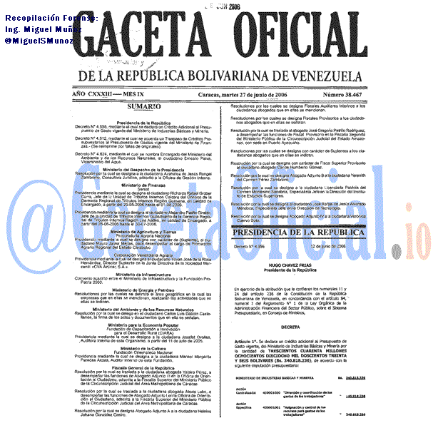 Gaceta Oficial 38467 del 27 Junio 2006