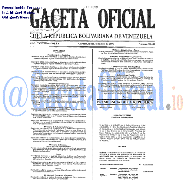Gaceta Oficial 38489 del 31 Julio 2006