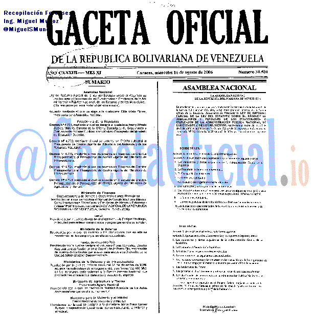 Gaceta Oficial 38501 del 16 Agosto 2006