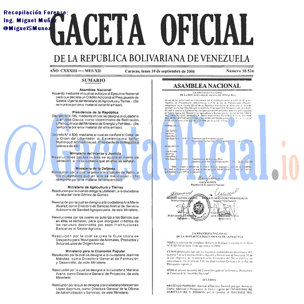 Gaceta Oficial 38524 del 18 Septiembre 2006