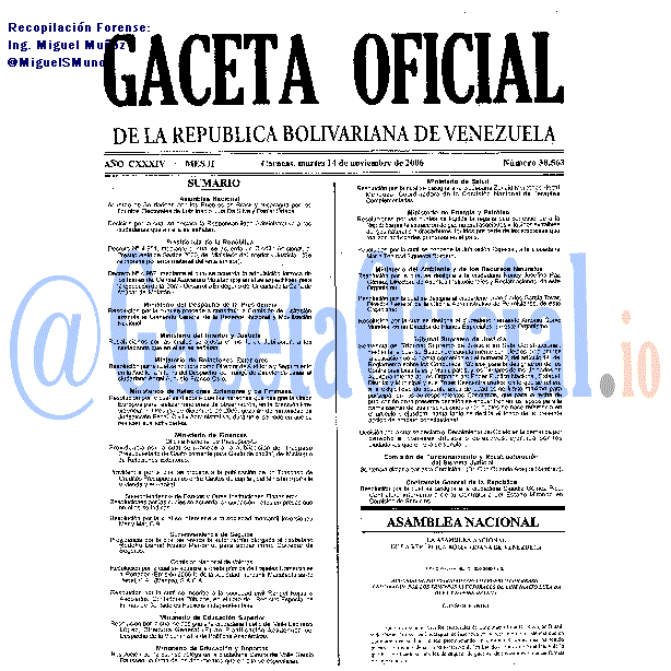 Gaceta Oficial 38563 del 14 Noviembre 2006