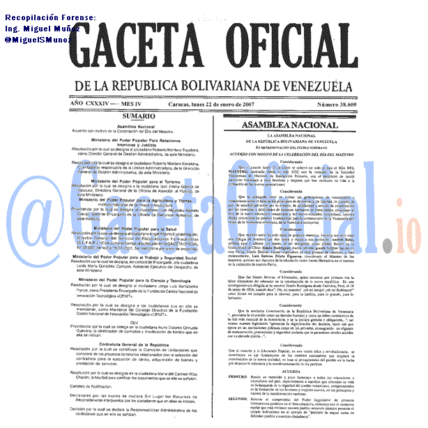 Gaceta Oficial 38609 del 22 Enero 2007