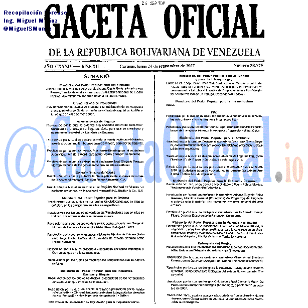 Gaceta Oficial 38775 del 24 Septiembre 2007