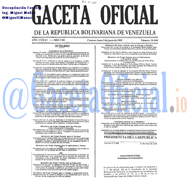 Gaceta Oficial 38948 del 9 Junio 2008