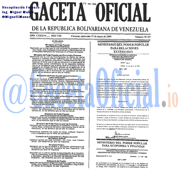 Gaceta Oficial 39187 del 27 Mayo 2009