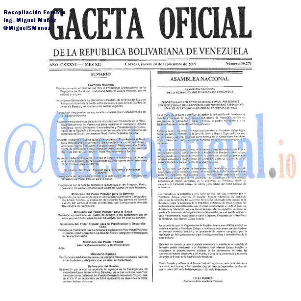 Gaceta Oficial 39271 del 24 Septiembre 2009