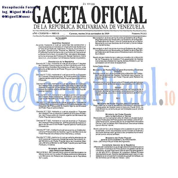 Gaceta Oficial 39313 del 24 Noviembre 2009