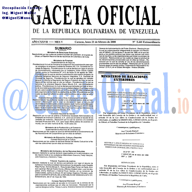 Gaceta Oficial 5441 del 21 Febrero 2000