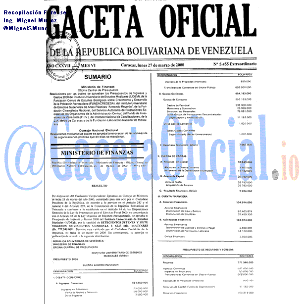 Gaceta Oficial 5455 del 27 Marzo 2000