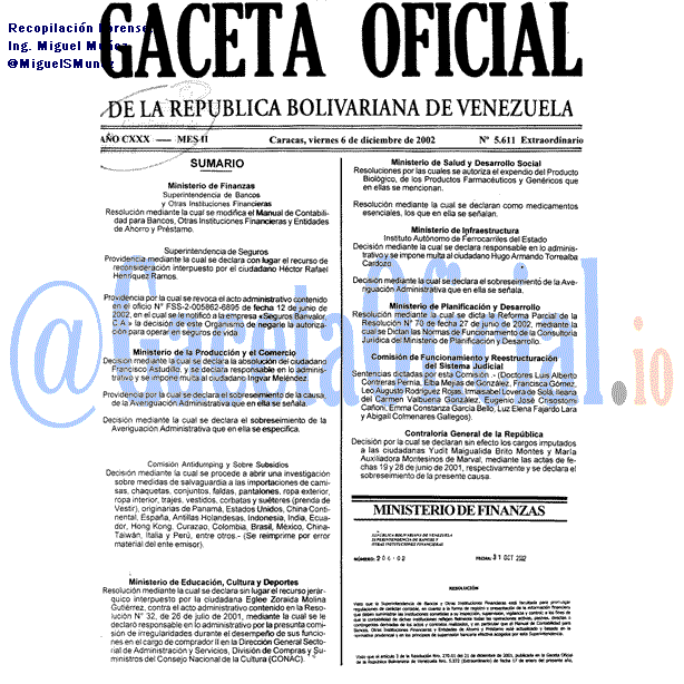 Gaceta Oficial 5611 del 6 Diciembre 2002
