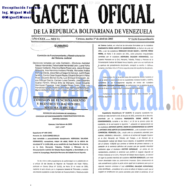 Gaceta Oficial 5636 del 1 Abril 2003