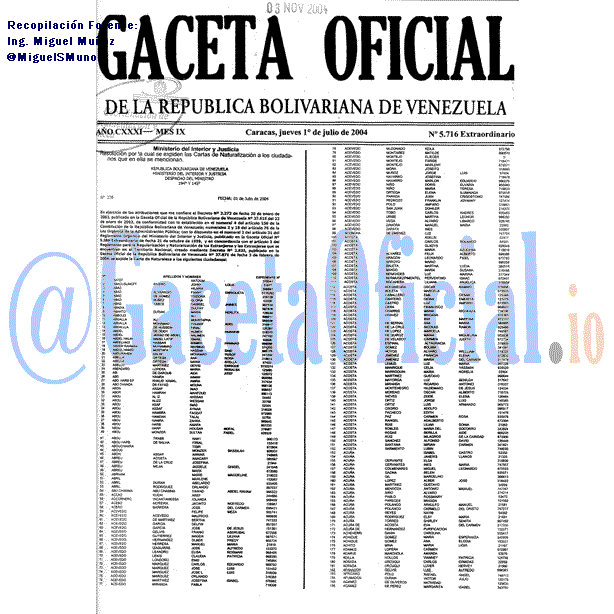 Gaceta Oficial 5716 del 1 Julio 2004
