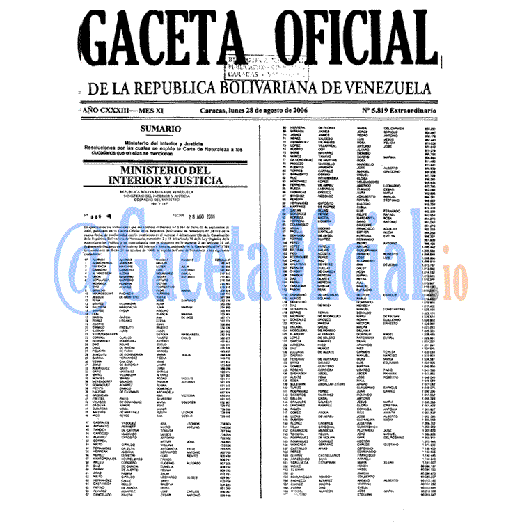 Gaceta Oficial 5819 del 28 Agosto 2006