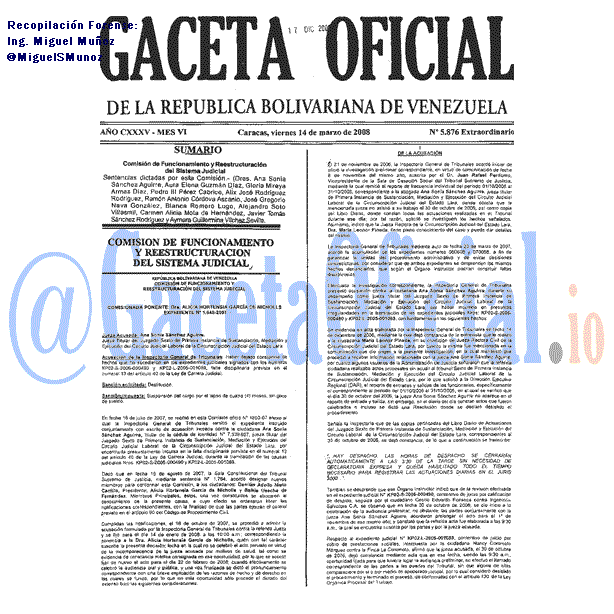 Gaceta Oficial 5876 del 14 Marzo 2008