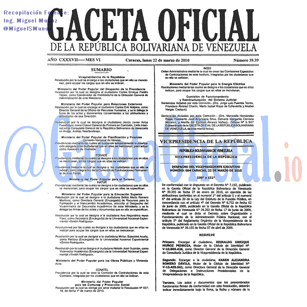 Gaceta Oficial 39391 del 22 Marzo 2010
