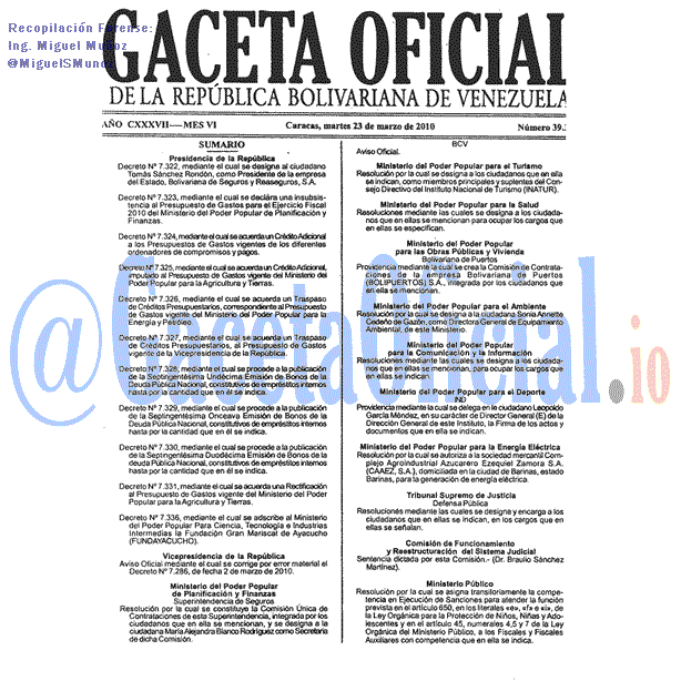Gaceta Oficial 39392 del 23 Marzo 2010