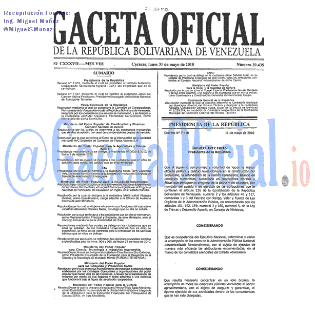 Gaceta Oficial 39435 del 31 Mayo 2010