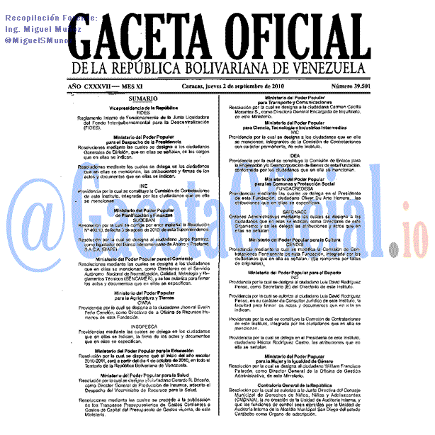 Gaceta Oficial 39501 del 2 Septiembre 2010