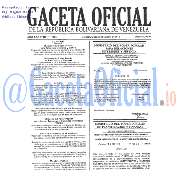 Gaceta Oficial 39537 del 25 Octubre 2010