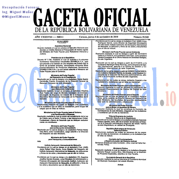Gaceta Oficial 39545 del 4 Noviembre 2010