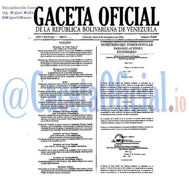Gaceta Oficial 39547 del 8 Noviembre 2010