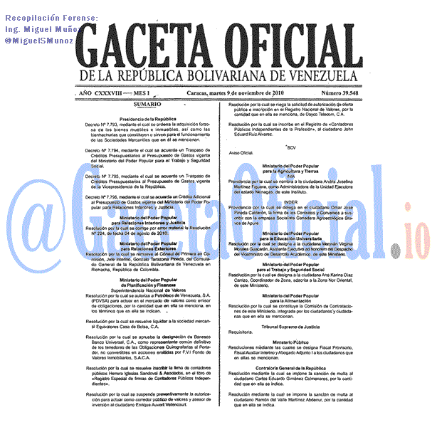 Gaceta Oficial 39548 del 9 Noviembre 2010