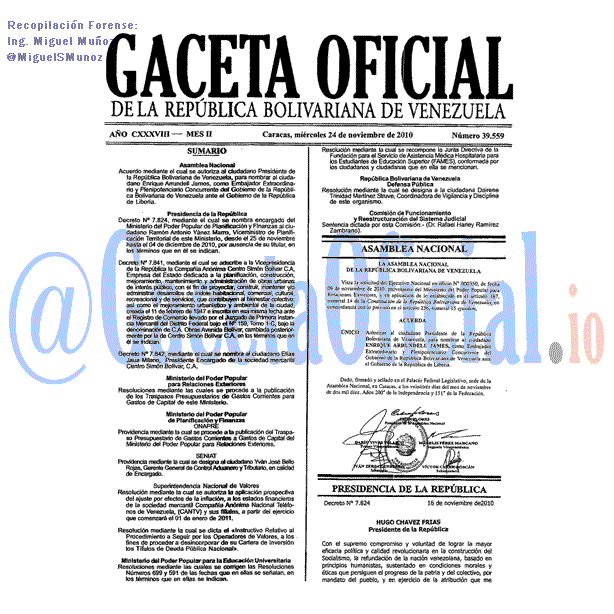 Gaceta Oficial 39559 del 24 Noviembre 2010