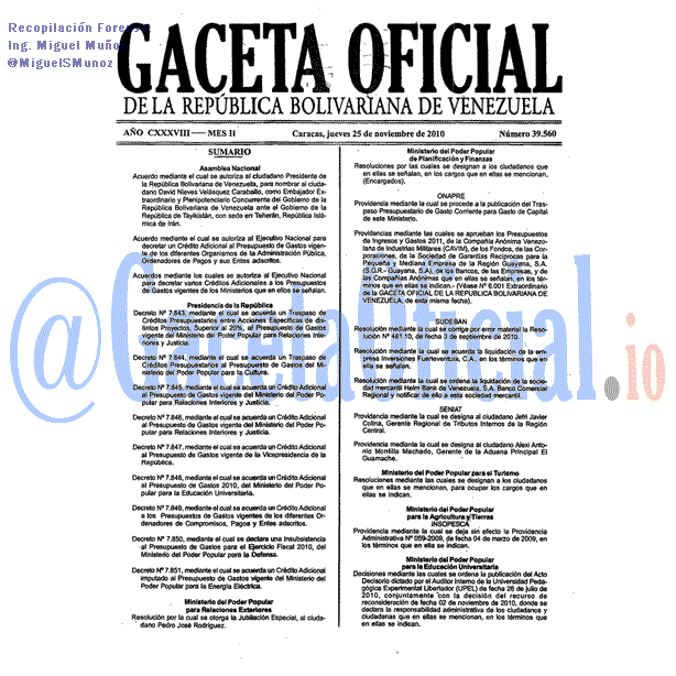 Gaceta Oficial 39560 del 25 Noviembre 2010