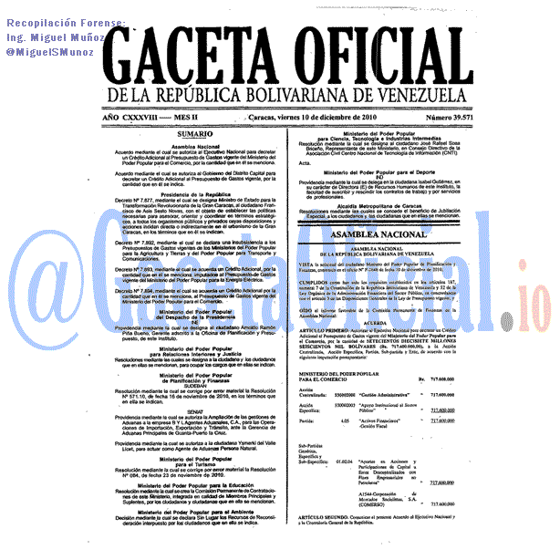 Gaceta Oficial 39571 del 10 Diciembre 2010