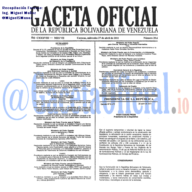 Gaceta Oficial 39661 del 27 Abril 2011