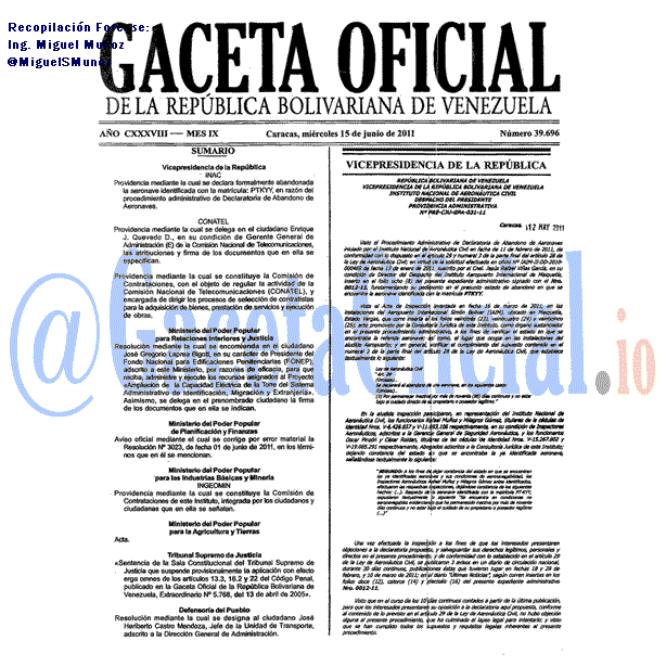 Gaceta Oficial 39696 del 15 Junio 2011