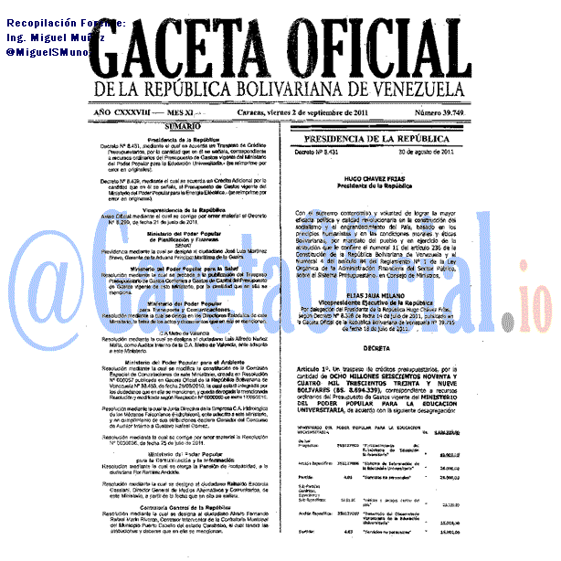 Gaceta Oficial 39749 del 2 Septiembre 2011