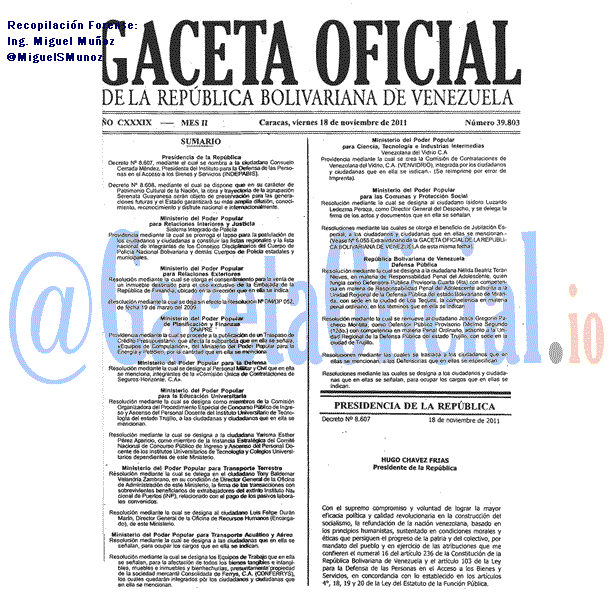 Gaceta Oficial 39803 del 18 Noviembre 2011