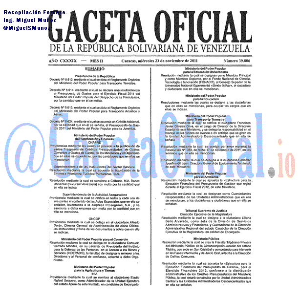 Gaceta Oficial 39806 del 23 Noviembre 2011