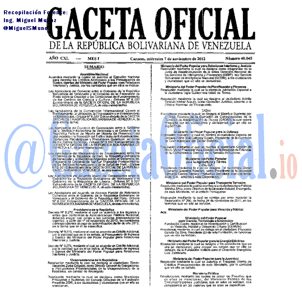 Gaceta Oficial 40045 del 7 Noviembre 2012