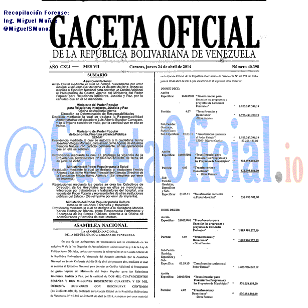 Gaceta Oficial 40398 del 24 Abril 2014