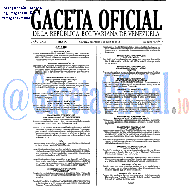 Gaceta Oficial 40450 del 9 Julio 2014