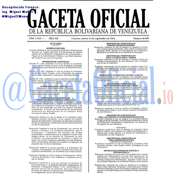Gaceta Oficial 40498 del 16 Septiembre 2014