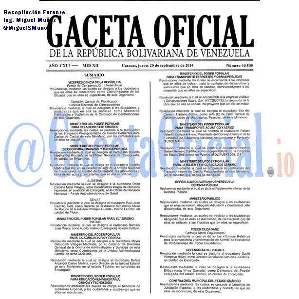 Gaceta Oficial 40505 del 25 Septiembre 2014