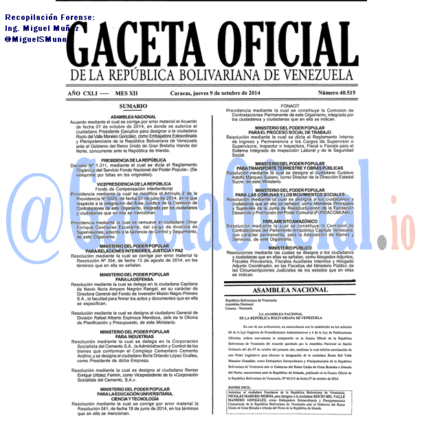 Gaceta Oficial 40515 del 9 Octubre 2014
