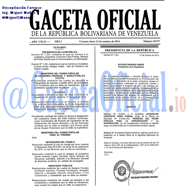 Gaceta Oficial 40517 del 13 Octubre 2014