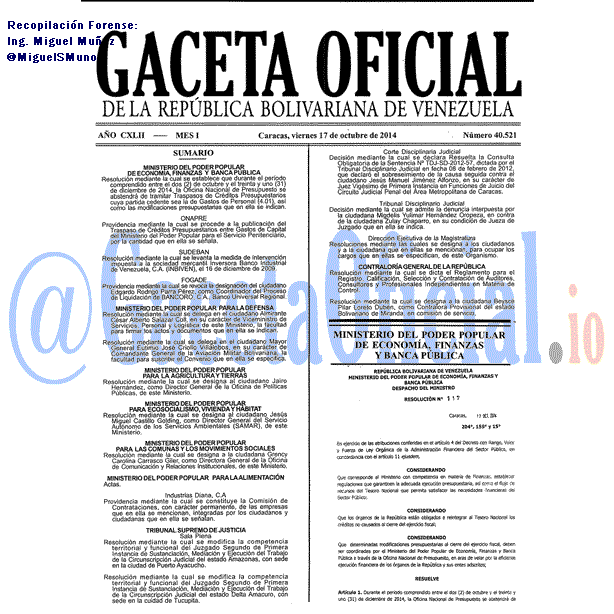 Gaceta Oficial 40521 del 14 Octubre 2014