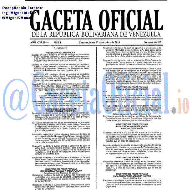 Gaceta Oficial 40527 del 27 Octubre 2014