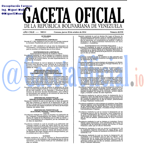 Gaceta Oficial 40530 del 30 Octubre 2014