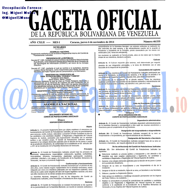 Gaceta Oficial 40535 del 6 Noviembre 2014