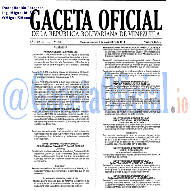 Gaceta Oficial 40536 del 7 Noviembre 2014
